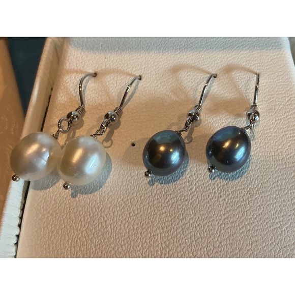 JTV White & Gray Pearl Drop Earrings Sterling Silver Dangle Hook Jewelry SET - Picture 5 of 8